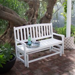 4-Ft Outdoor Patio Glider Chair Loveseat Bench in White Wood Finish