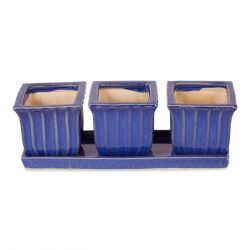 Blue Square Ceramic Small Planter Set