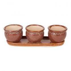 Brown Round Ceramic Small Planter Set