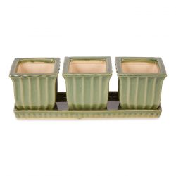 Green Square Ceramic Small Planter Set