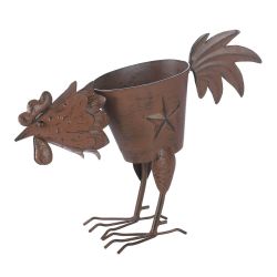 Pecking Rooster Iron Planter