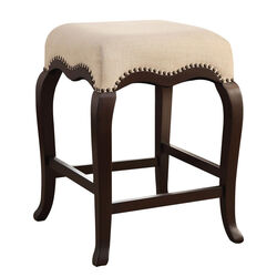 Wooden Counter Height Stool, Cream Fabric & Espresso Brown