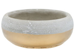 Wide Open Cement Pot with Brush Design and Golden Base,Silver and Gold