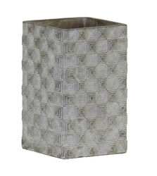 Cement Pot with Embossed Geometrical Rectangular Pattern, Small , Gray