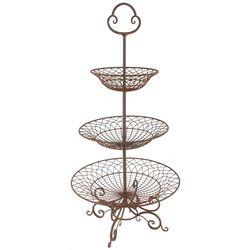 3-Tiered Iron Planter Basket In Traditional Style, Brown