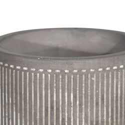 Striped Pattern Cement Planter with Saucer, Gray and White