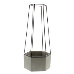 Hexagonal Cement Planter with Metal Cage, Large, Gray