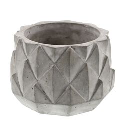 Round Cement Planter with Textured Diamond Design, Small, Gray