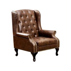 Vaugh Traditional Wing Accent Chair In Nail Head, Rustic Brown Finish