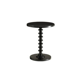 Round Top Wooden Side Table with Turned Frame, Black