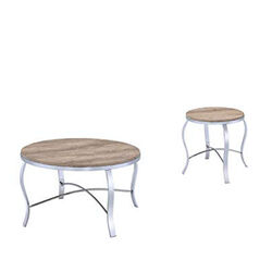 Metal & Wooden 3 Piece Pack Coffee/End Table Set, Brown & Silver