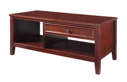 Wooden Coffee Table with Spacious Shelves and Drawer, Brown