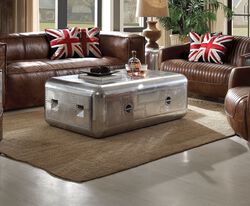 Trunk Design Aluminum Coffee Table With Drawer, Silver