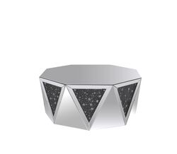 Coffee Table With Octagonal Mirrored Top, Clear And Black