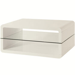Modern Coffee Table With Roundedecorners & Clear Tempered Glass Shelf, White