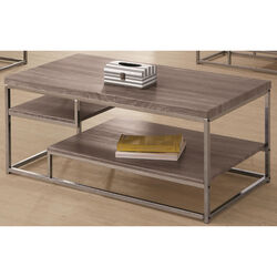 Contemporary Style Wooden Metallic Coffee Table With Two Shelves, Gray