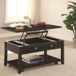 Modern Lift Top Wooden Coffee Table With Storage & Shelf, Walnut Brown