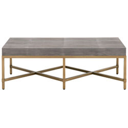 Resin Top Rectangular Coffee Table With Metal Base, Gray And Gold
