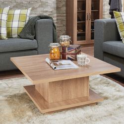 Contemporary Square Wooden Coffee Table With Storage Compartment, Oak Brown
