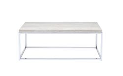 Wooden Rectangular Coffee Table with Metal Open Base, Silver