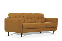 Leatherette Sofa with Tapered Legs and Button Tufted Details, Brown