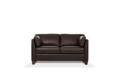 Leatherette Loveseat with Sloped Armrests and Tapered Legs, Dark Brown
