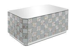 Wooden Coffee Table with Checkered Pattern Mirror Insets, Silver