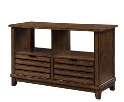 Slatted Front Sofa Table with Two Drawers and Two Shelf, Brown