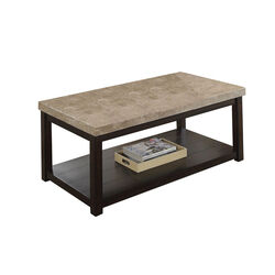Transitional Coffee Table with Genuine Marble Top, Brown