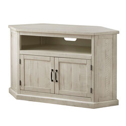 Rustic Style Wooden Corner TV Stand with 2 Door Cabinet, White