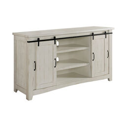65 Inch Wooden TV Stand with 2 Open Shelves, Antique White and Black