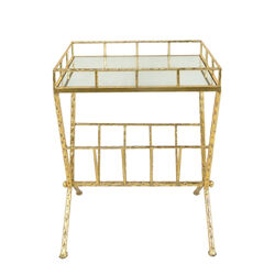Tempting Metal & Glass Magazine Rack Accent Table, Gold