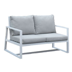 Fabric Upholstered Loveseat with Aluminum Frame, White and Gray