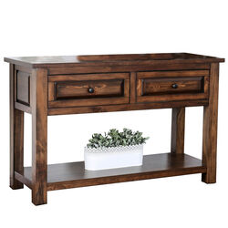 Transitional Sofa Table with Plank Top and 2 Drawers, Walnut Brown