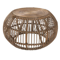 Handwoven Round Rattan Coffee Table with Concentric Circle Top, Brown