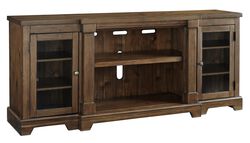 Breakfront Shape Wooden TV Stand with 2 Doors, Extra Large, Brown