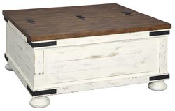 Farmhouse Two Tone Cocktail Table with Lift Top Storage, Brown and White