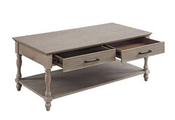 Wooden Coffee Table with 2 Drawers and Molded Design, Antique White