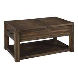 Rectangular Split and Lift Top Wooden Cocktail Table with Open Shelf, Brown