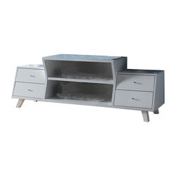Wooden TV Stand with 4 Drawers and 2 Display Decks, Glossy White