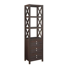 Freestanding Wooden Media Tower with 3 Drawers and 2 Shelves, Brown
