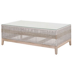 Interwoven Rope Wooden Coffee Table with Glass Top, Gray and Brown