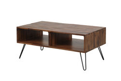 2 Open Compartments Wooden Coffee Table with Hairpin Legs, Brown and Black