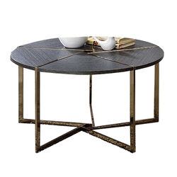Modern Round Cocktail Table with Intricate Bottom Details, Black and Gold