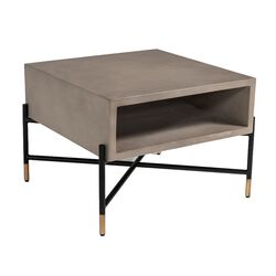 Concrete Coffee Table with Metal Frame and Open Compartment, Gray and Black