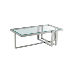 Rectangular Glass Top Coffee Table with Metal Frame Base, Silver and Clear