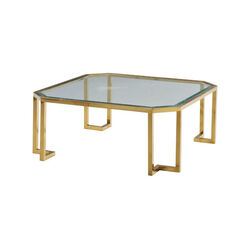 Glass Top Coffee Table with Clipped Corner and Metal Tube Base, Gold