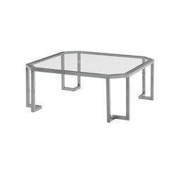 Glass Top Coffee Table with Clipped Corner and Metal Tube Base, Silver