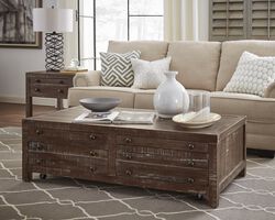 Wooden Four Drawer Coffee Table with Metal Knob Pull, Brown