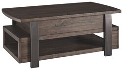 Wood and Metal Lift Top Coffee Table with Open Shelf, Brown
